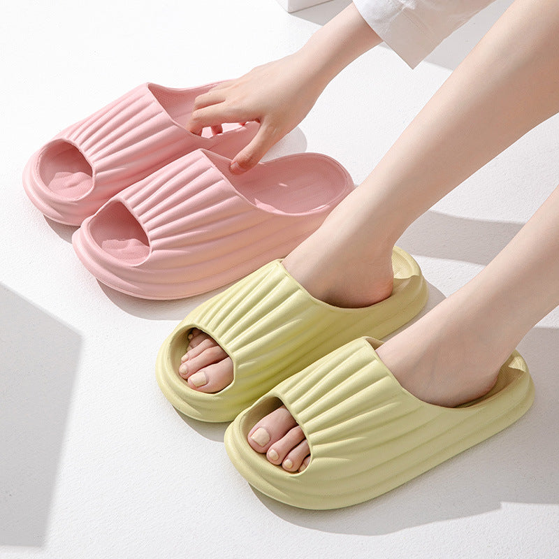 Home Slippers Women Men New Solid Striped Peep-toe Shoes House Floor Bathroom Slippers For Couple